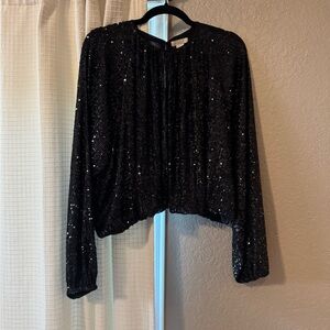 H&M Black Sequin Relaxed Long Sleeve Blouse